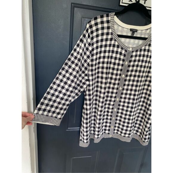 Talbots Black White Gingham Cardigan Button Up Blouse, Size 2X, MSRP $90 - Picture 2 of 8
